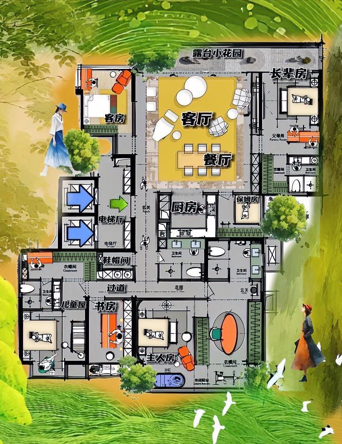 一气呵成实力派的大户型，叫个玄关试试水，结局大横厅太强，客房太弱，老人房周全，母