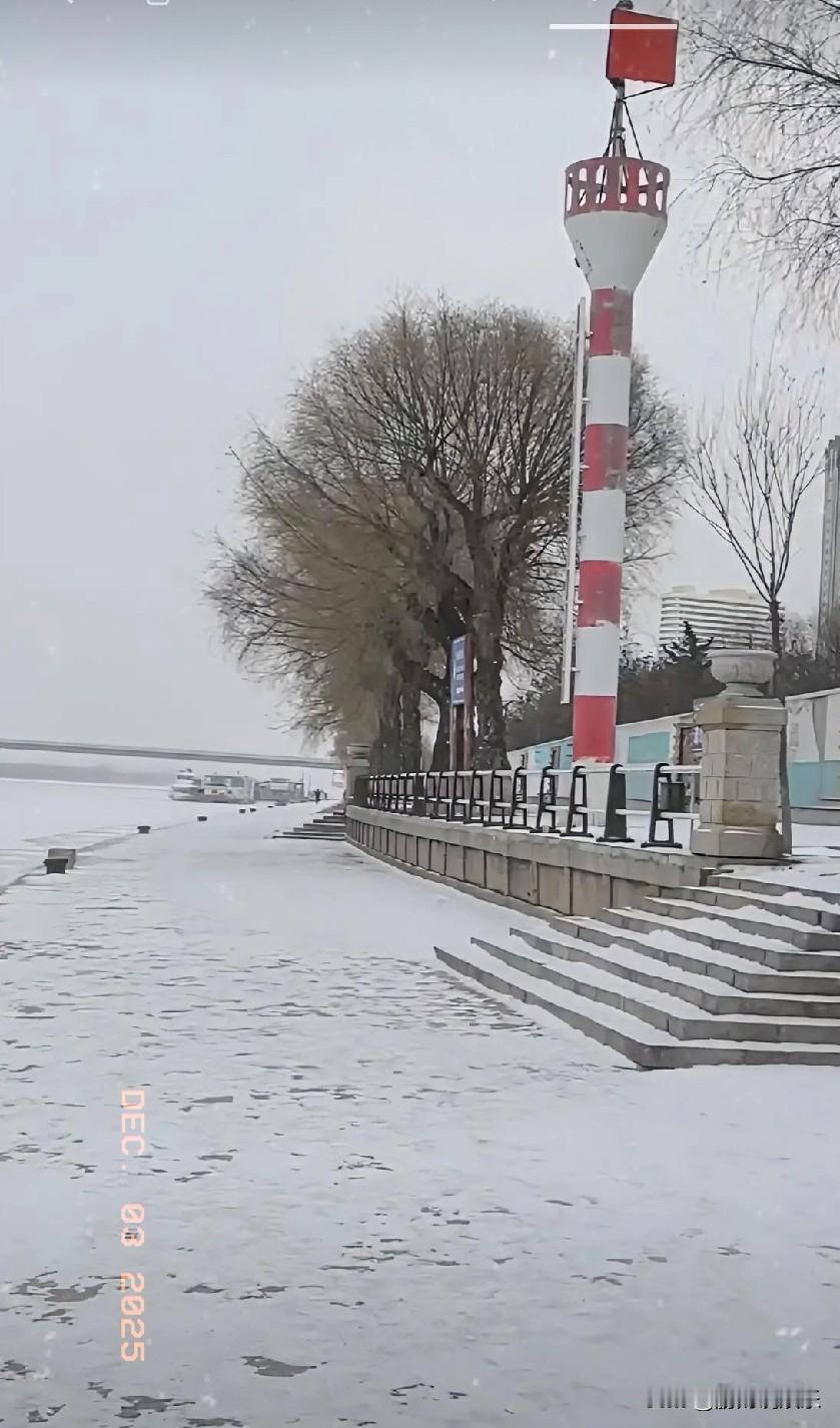 哈尔滨的第三场雪来了，美丽的松花江边一片雪白！