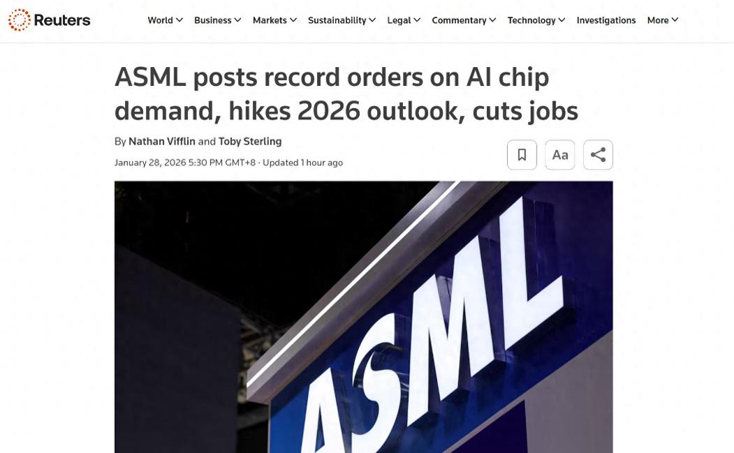 禁吧禁吧，ASML禁得自己裁员了据央视新闻客户端，1月28日，荷兰光