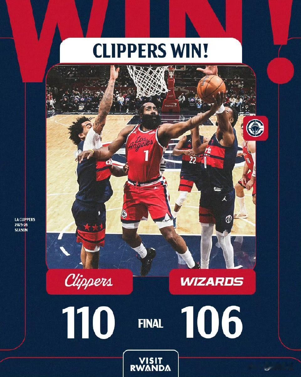 快船胜奇才，哈登成为球队海报封面人物今天快船在客场挑战奇才，最终以110-10