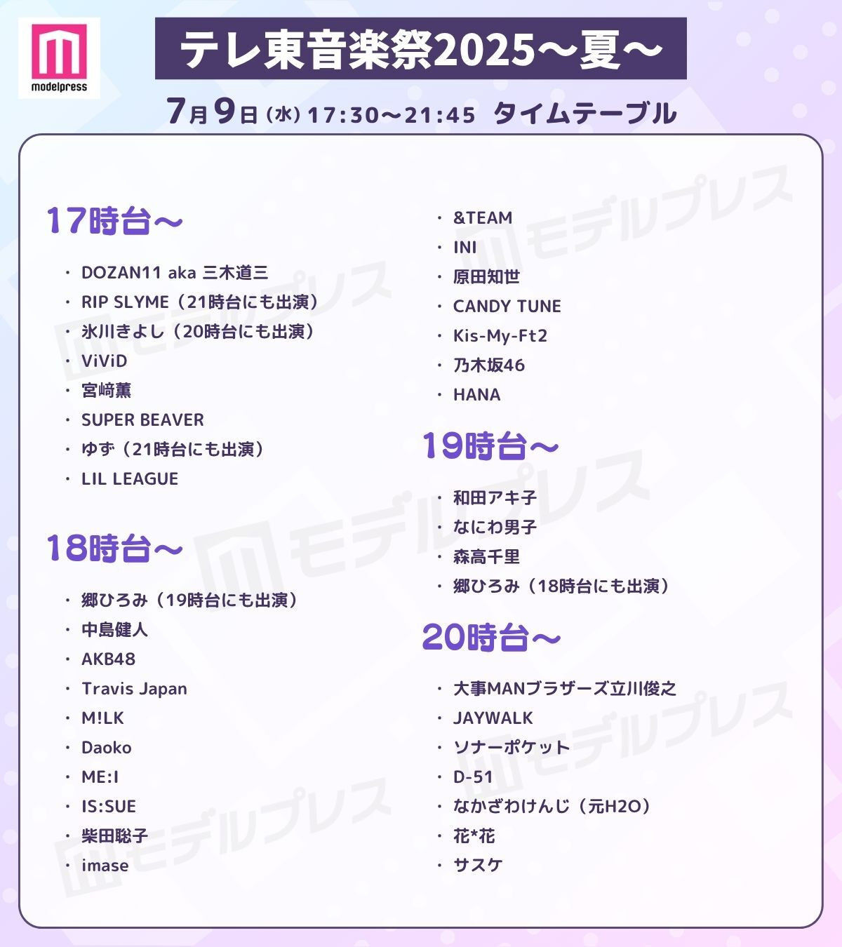 テレ東音楽祭2025夏テレ東音楽祭タイムテーブル​​​