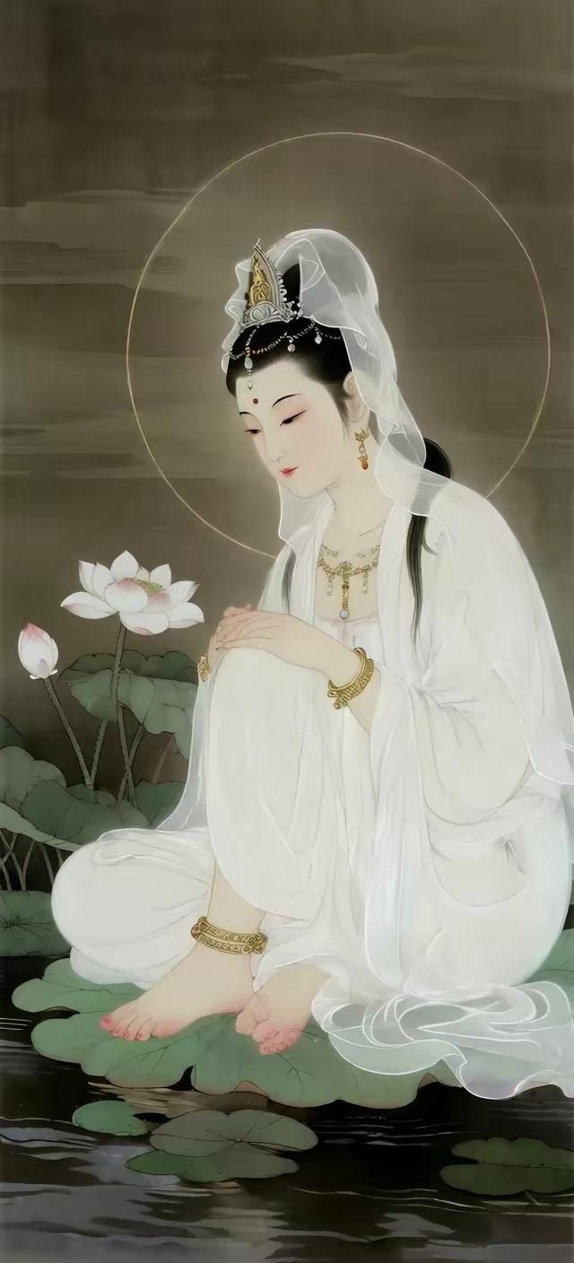 佛系壁纸～莲台凝露，白衣渡尘，一念慈悲，万法皆安。愿心似莲开，清净自在，岁岁平安