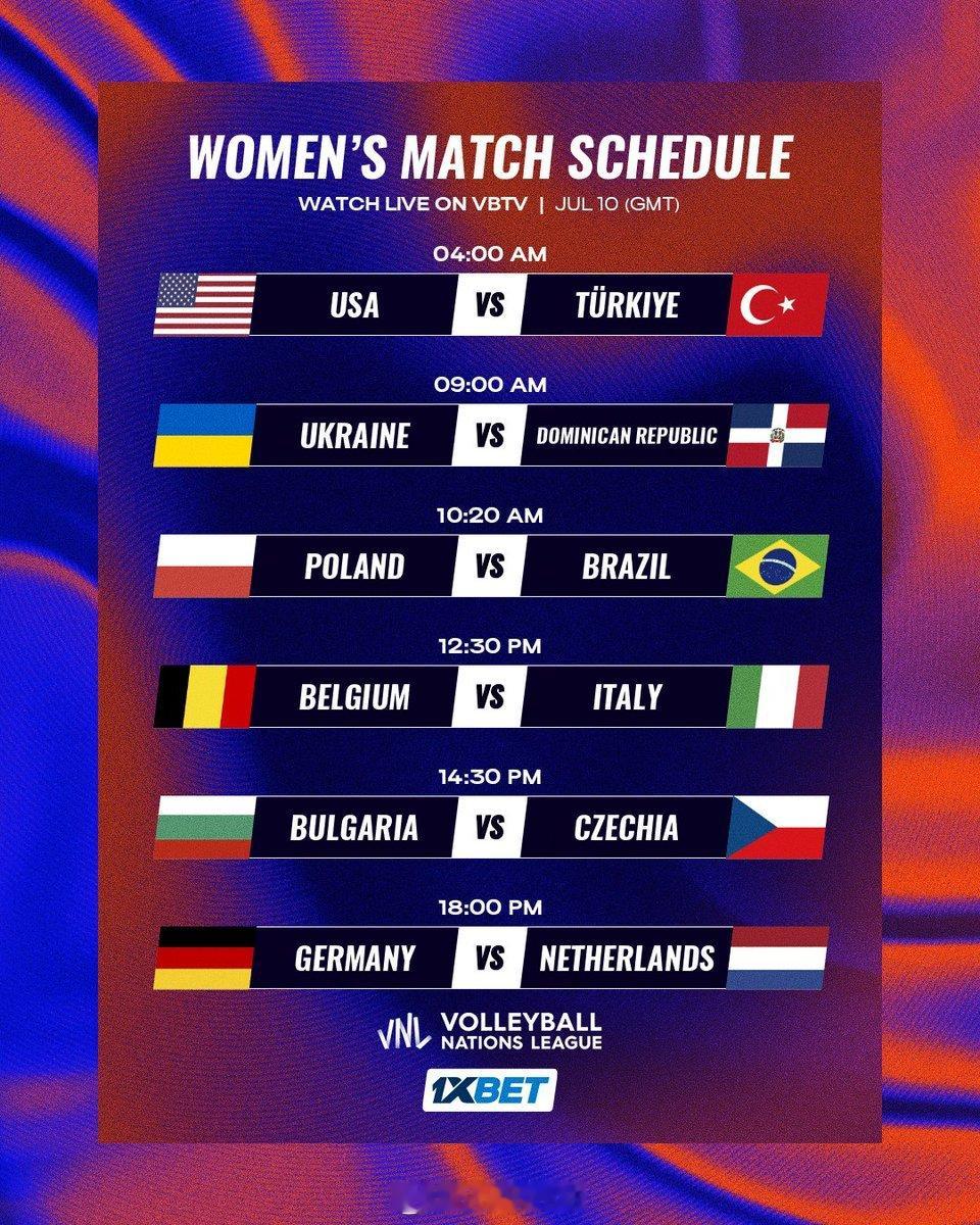 2026年世界女排联赛第三周今日赛程安排⚡️12.00土耳其vs美国⚡