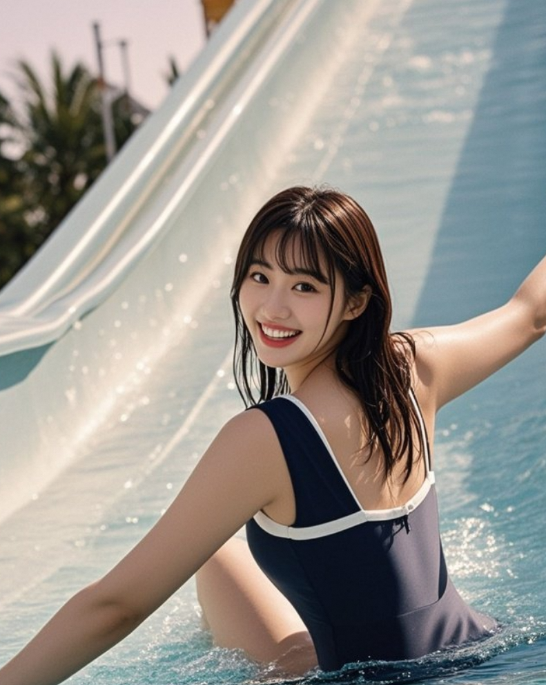 清爽夏日，她与水上乐园的完美邂逅