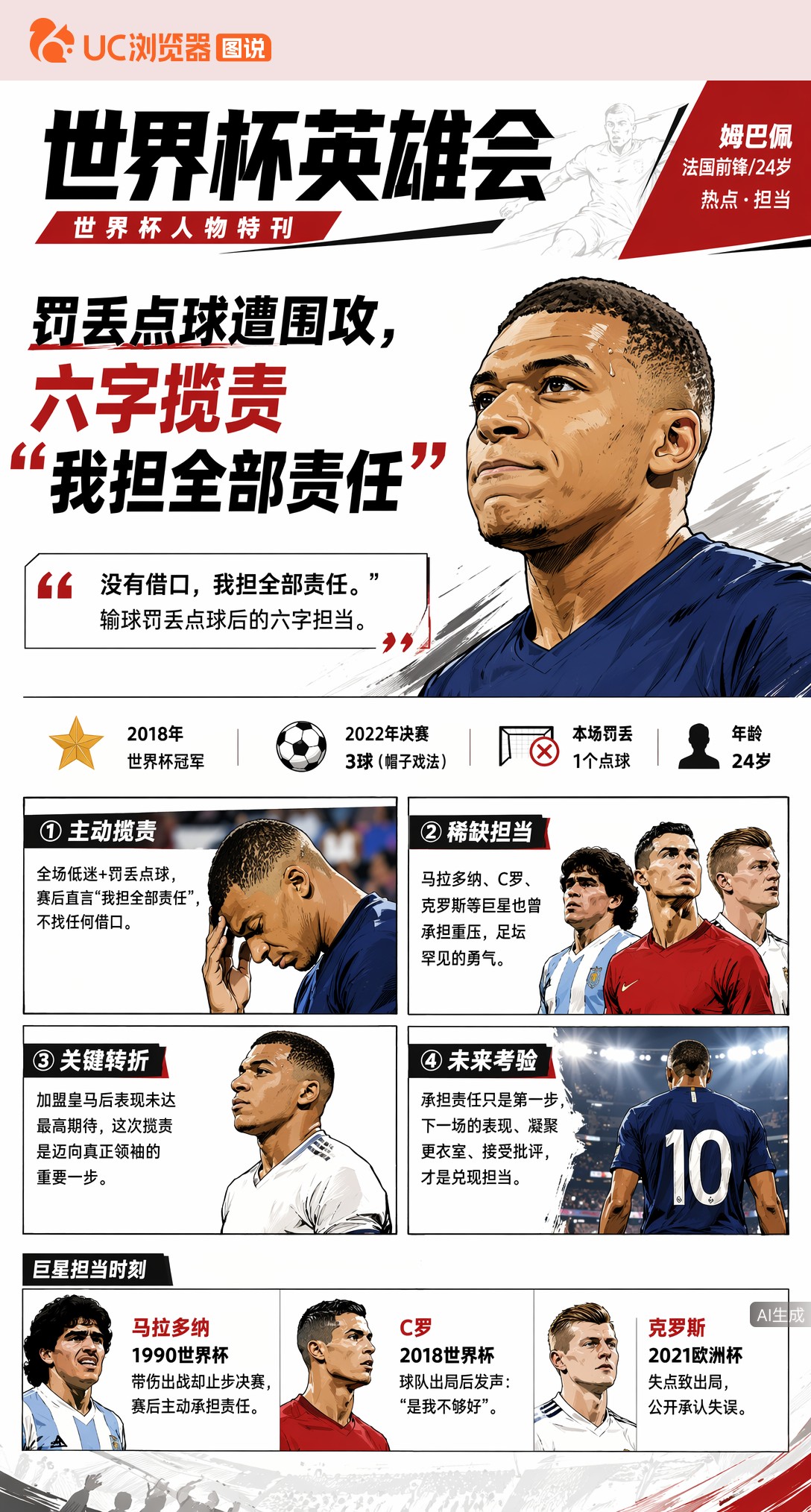 罚丢点球遭围攻，姆巴佩六字揽责：我担全部责任