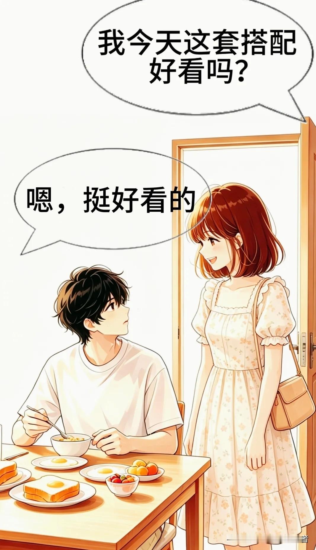 趣味漫画：“这套好看吗？”“好看”……老婆换了一套又问，我说第一套好看，她满意出