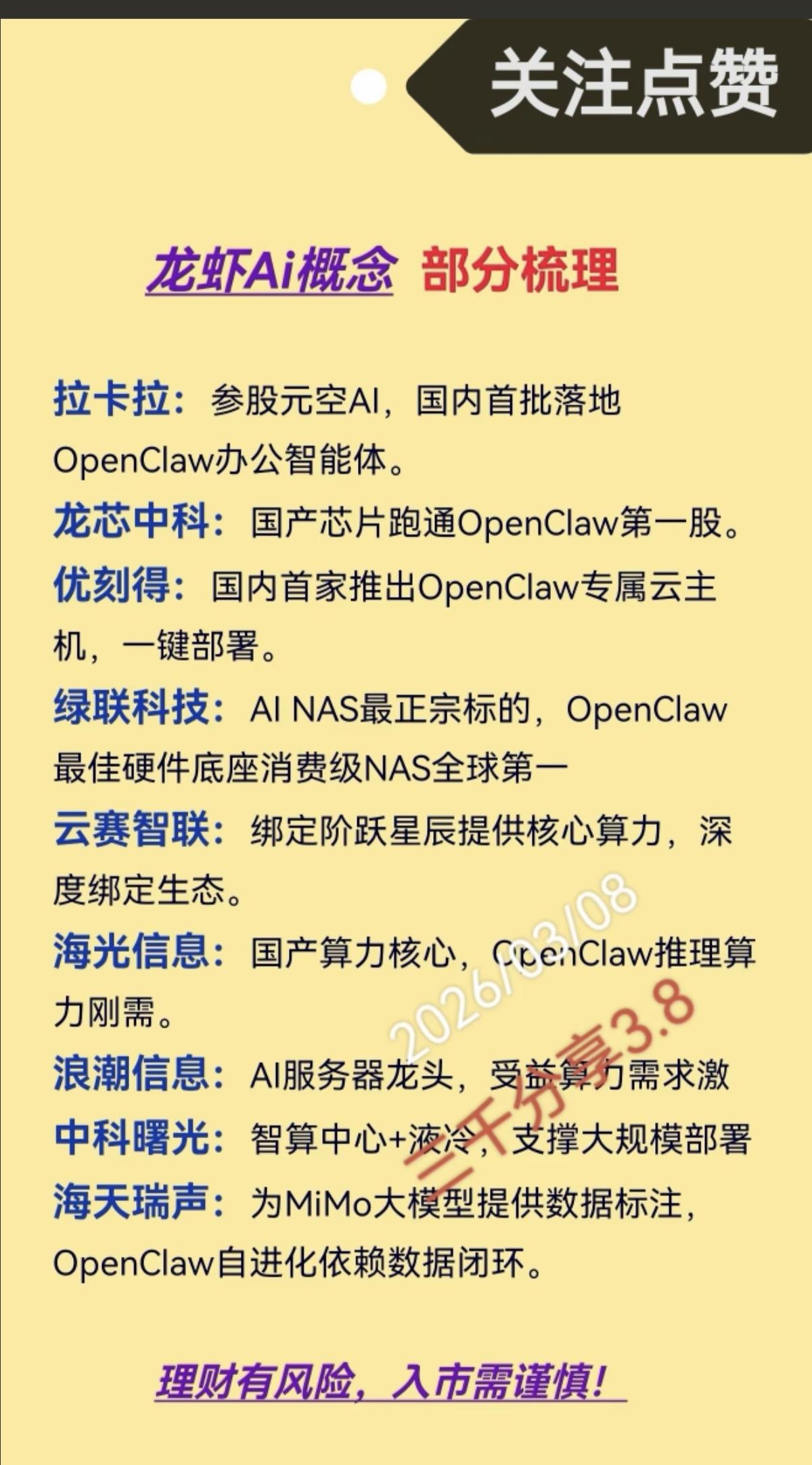 小龙虾🦞：AI概念股梳理！刚过去的2026年春节，程序员们开始在手机上养起
