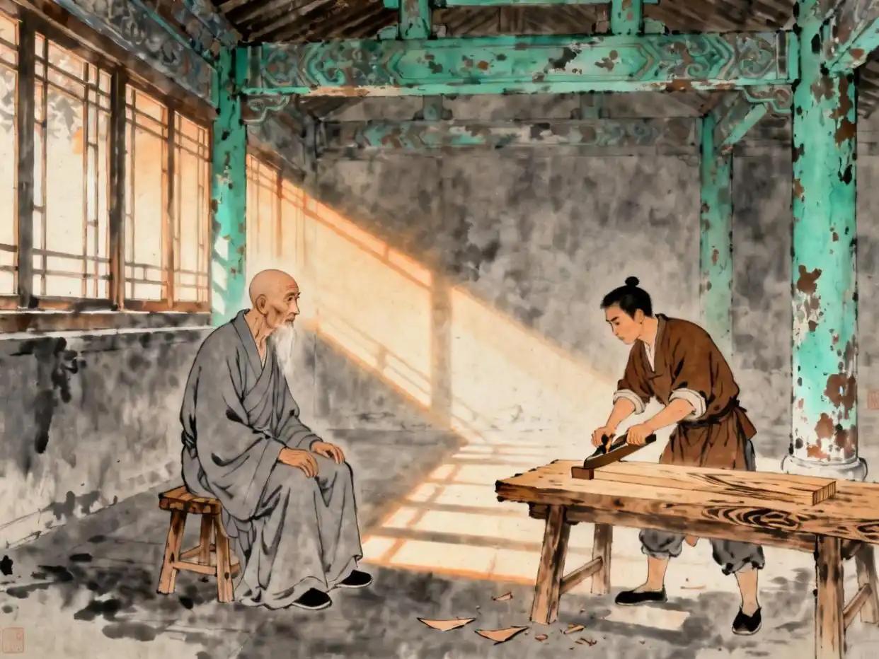 清朝乾隆年间，阳城木匠芦致远干活时地上从不留半星木屑，直到游方老僧一句话点破天机