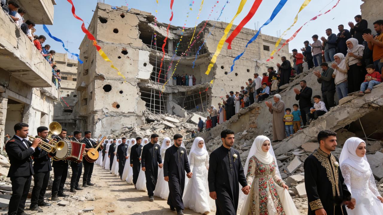 加沙废墟婚礼：炮火未歇为何偏要此时婚？6.9万人丧生、70%建筑成墟的加