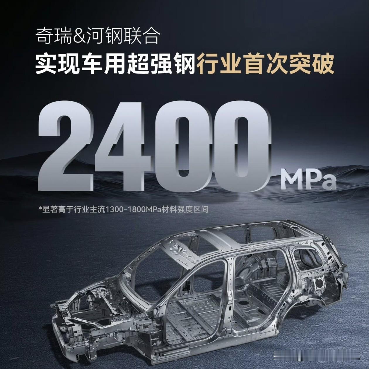 奇瑞也用上2400MPa“超强钢”了，没有小字的那种…奇瑞和河钢联合首发了24
