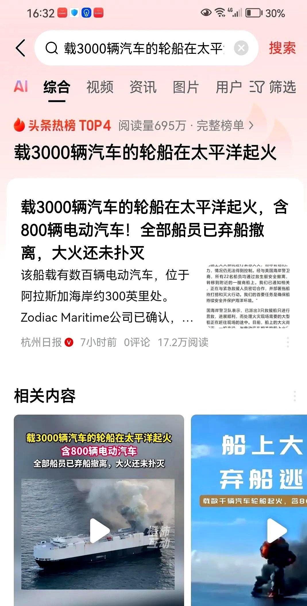 目前已知在太平洋着火的“MorningMidas”号运输船上载有3159