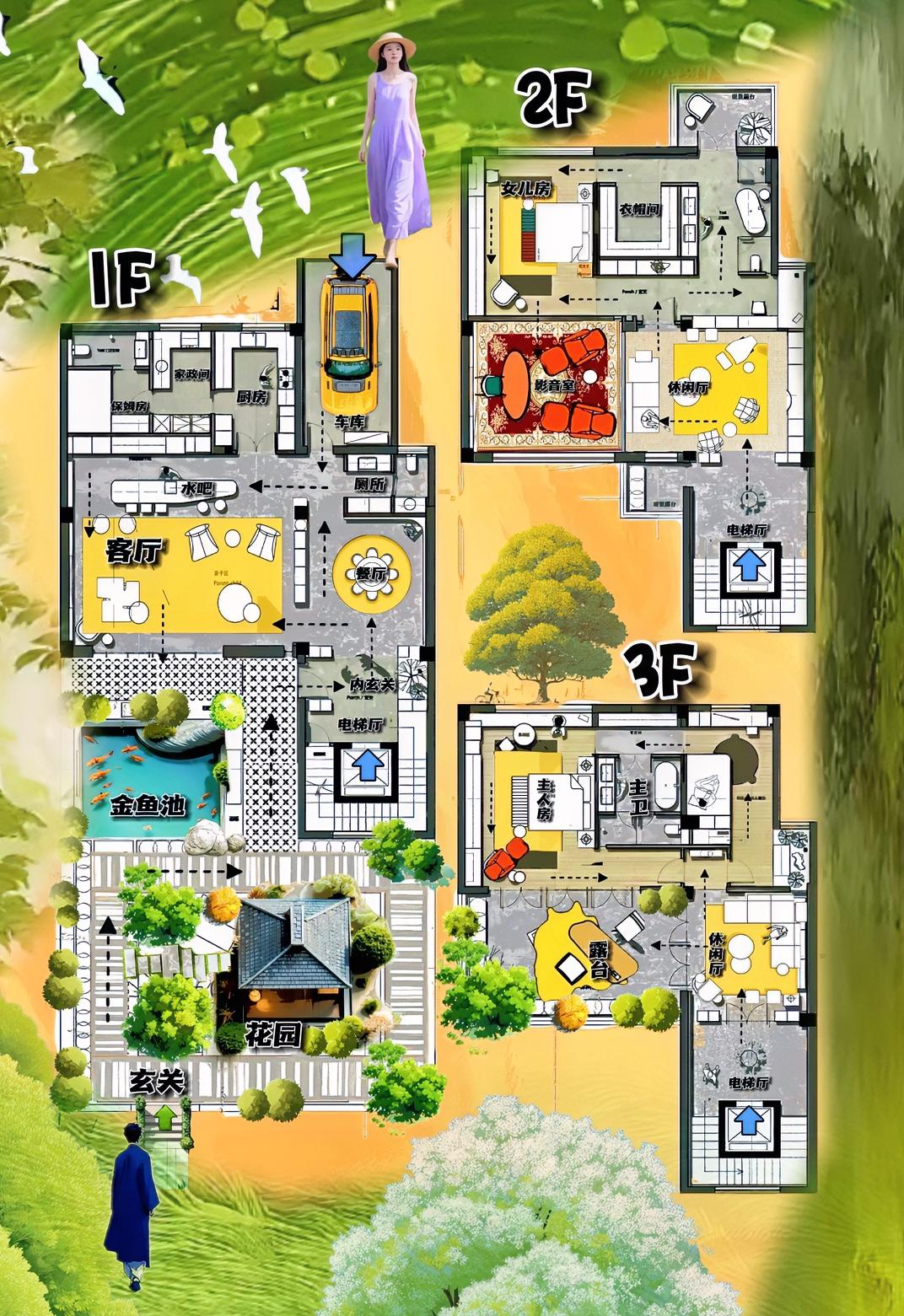 看户型有才气，四厅两房，可爱，差分，说它外观上美丽大气，内部公私划分很细腻。71