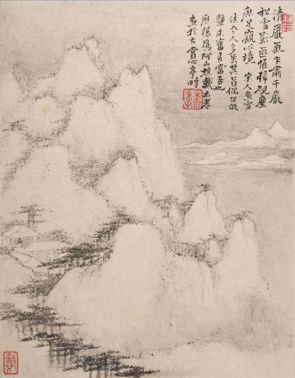 大都会博物馆藏戴本孝《山水册页》，十二开，单幅尺寸21.4×16.7cm，以简淡