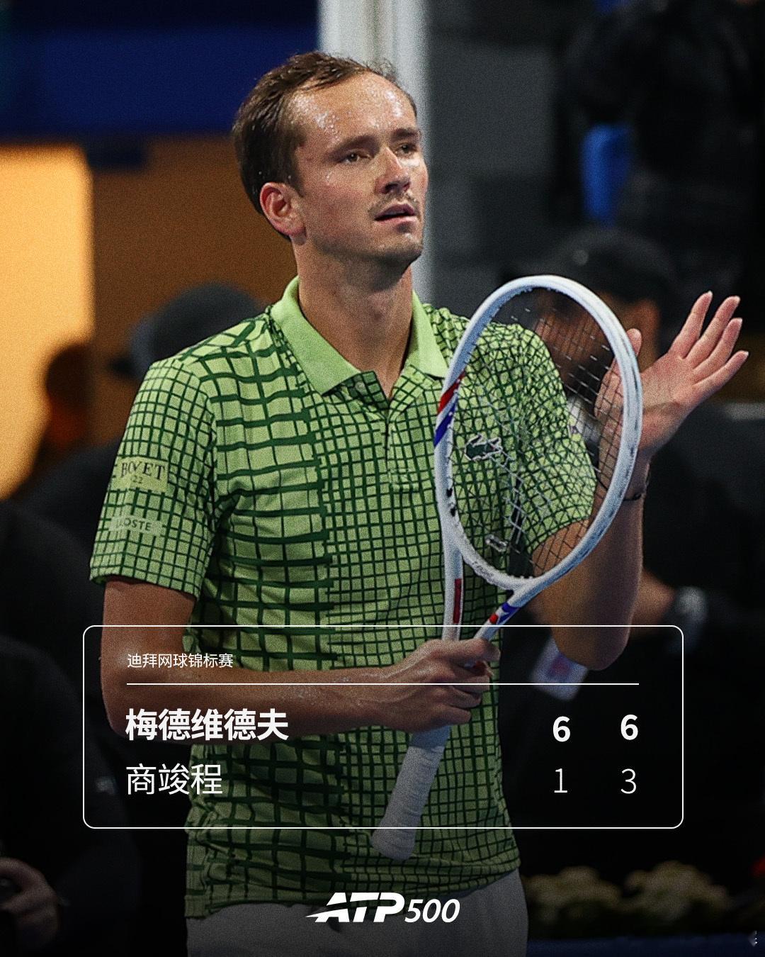 商竣程再负梅德维德夫ATP500迪拜网球锦标赛男单首轮，商竣程1-63-6不敌