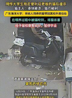 广东一男生诱拐猫咪，将其烫死并切掉爪子。这起令人心碎的事件发生在广东某大