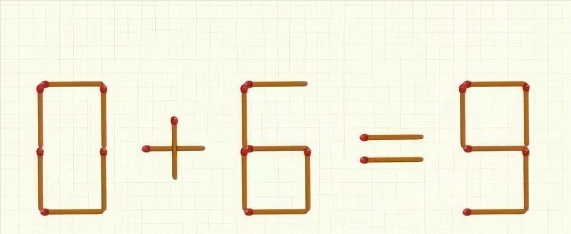 挑战火柴棒谜题！图中火柴摆成“0+6=9”，等式不成立。规则：**仅移动