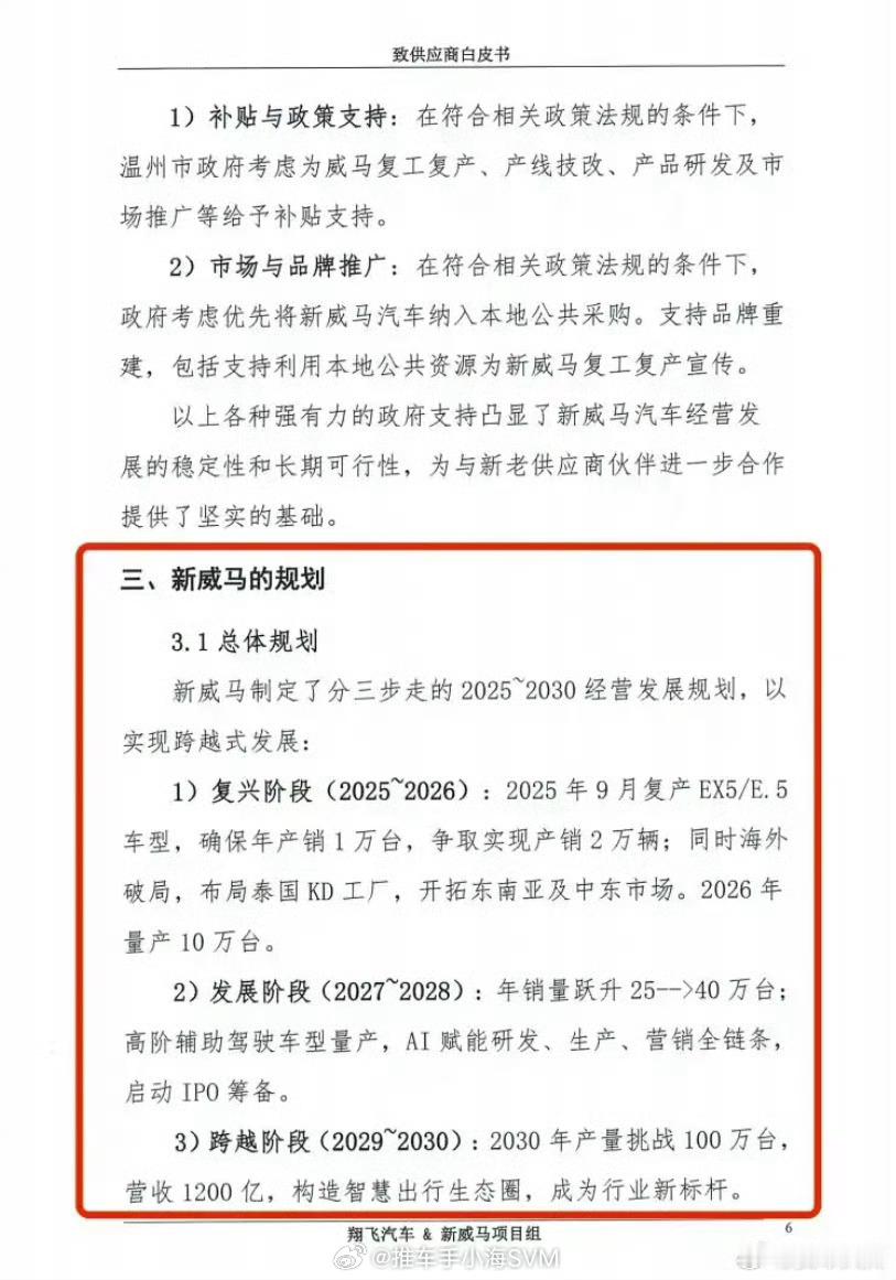 威马汽车复工计划曝光谁能想到，威马汽车还能复工？在一堆新势力中，威马也是拿过销量