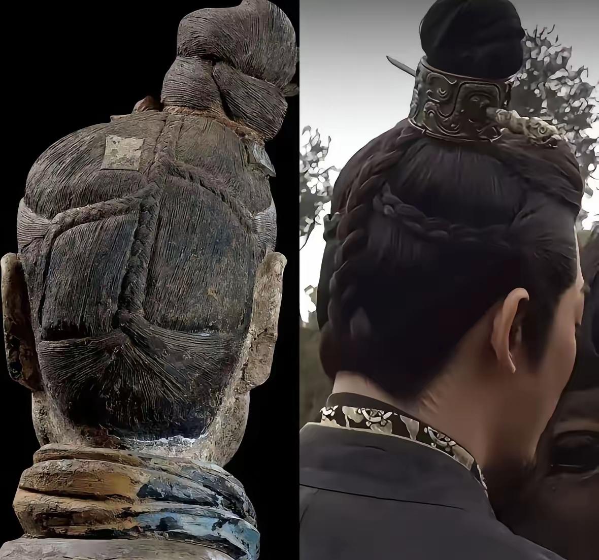 电影《寻秦记》剧组还是比较有诚意的，高度还原了当初秦国流行的发型。说真的，这种