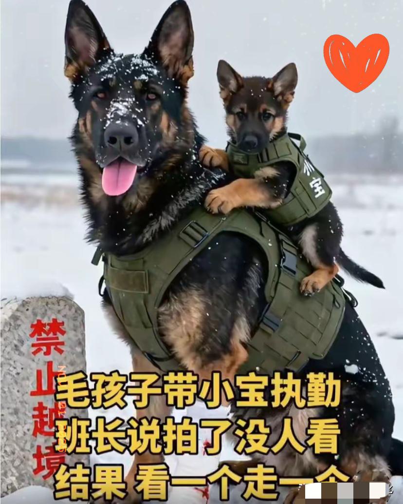 必须给边防军犬娘俩深深鞠个躬！左前腿渗血染红白毛的“雷霆”，背着四个月大的“