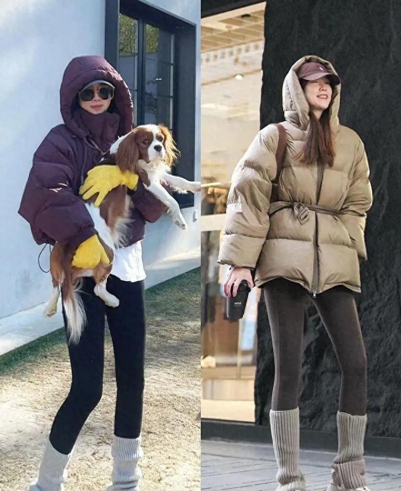 上海女生冬日穿搭精髓：棉衣+鲨鱼裤刷到上海女生街拍，直接锁死棉衣+鲨鱼裤！