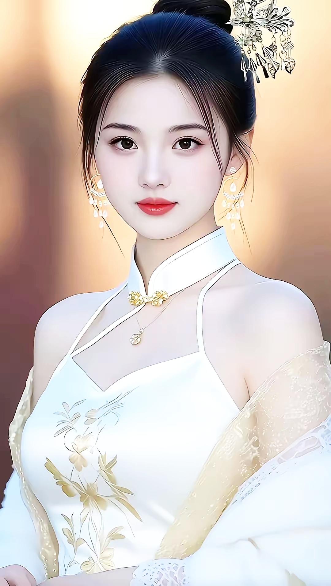 温婉古典，古风美人，一袭白衣，宛如画中仙子。