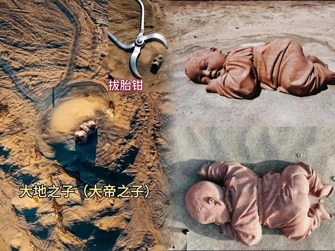 “大地之子”雕塑最近争议大得很！换个无人机视角瞧瞧，它孤零零趴在荒凉无边的荒漠