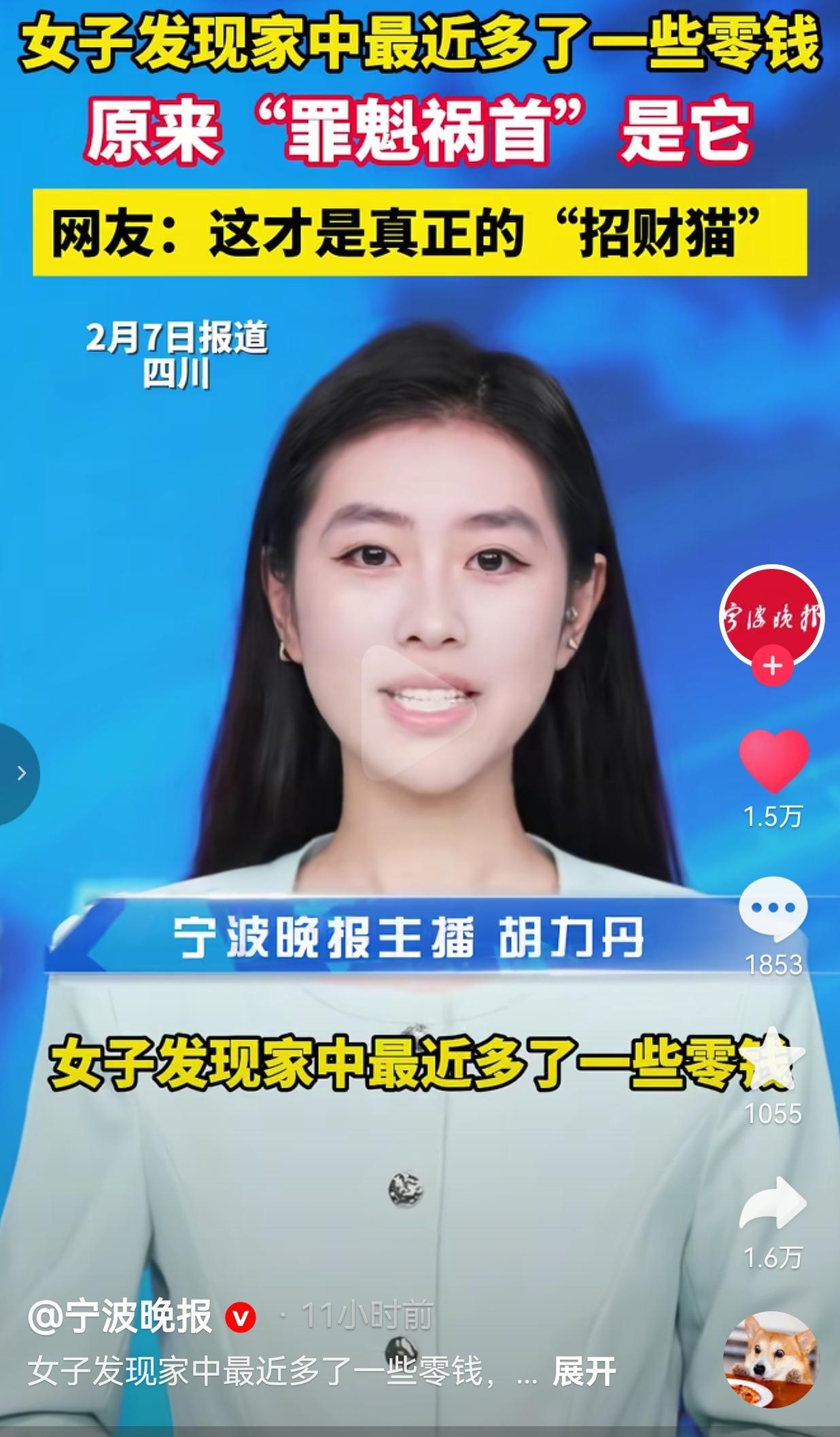 这才是真正的招财猫！近日，四川一位小姐姐发现家里最近总是莫名多出一些零钱，这些钱