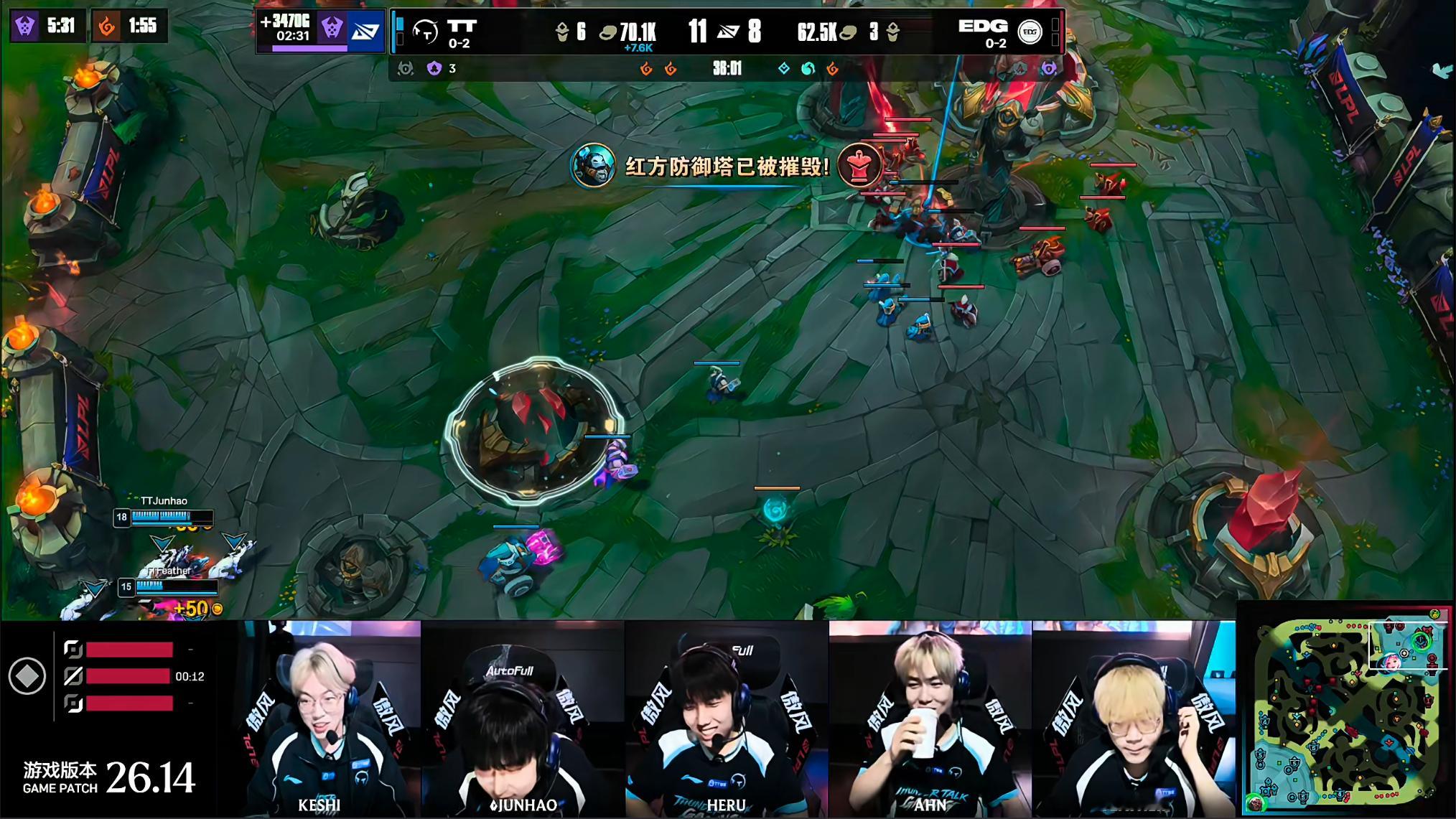 TT2-0EDG依旧是上野亲近率更高的EDG先破局！也是稳稳的控到了听牌龙！