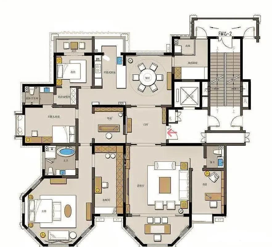 这户型，是地道的大宅模样，敞亮、规矩，透着过日子的实在。一进门是门厅，往里走，客