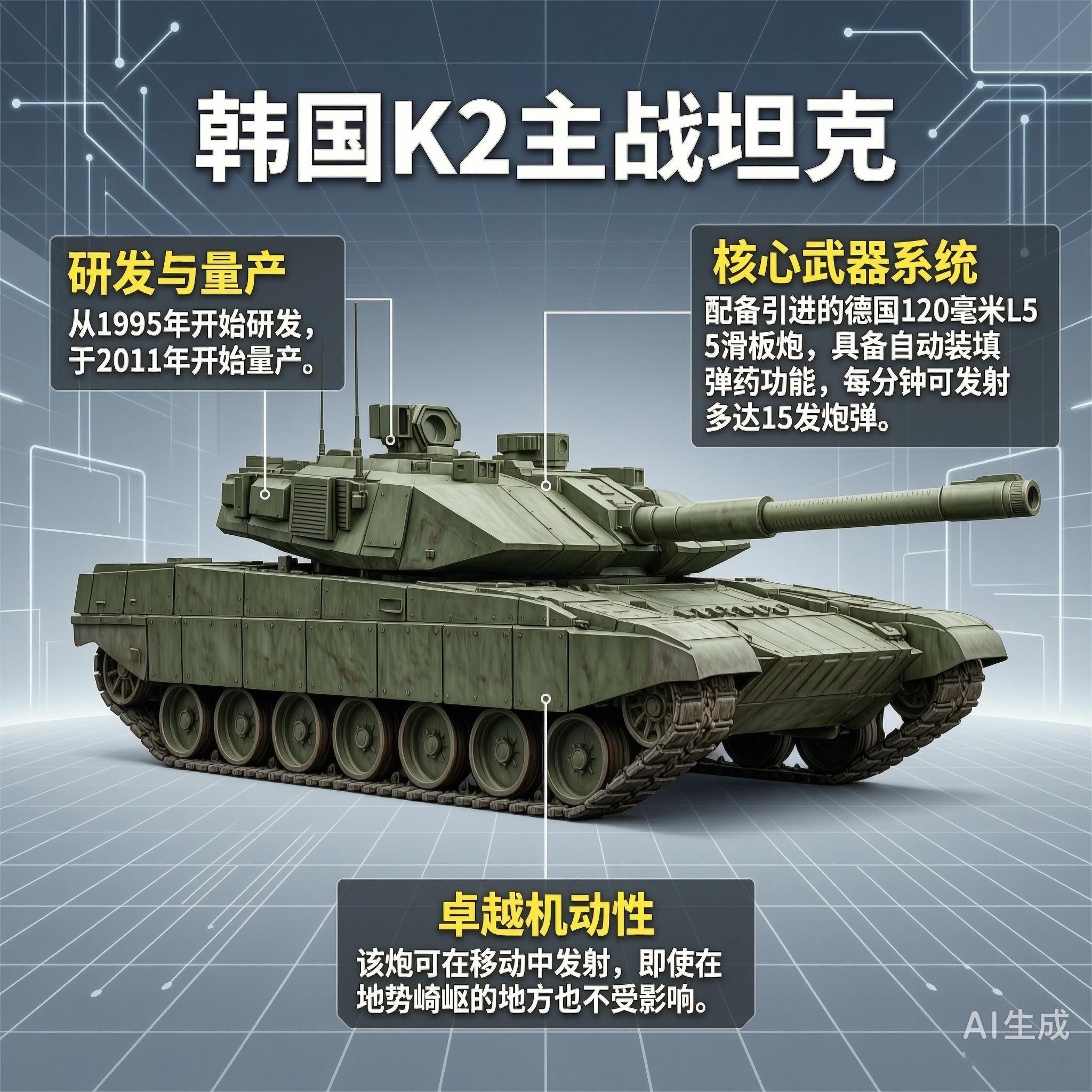 军事ai新视野韩国K2主战坦克K2主战坦克是韩国新一代的主战坦克，从1995年