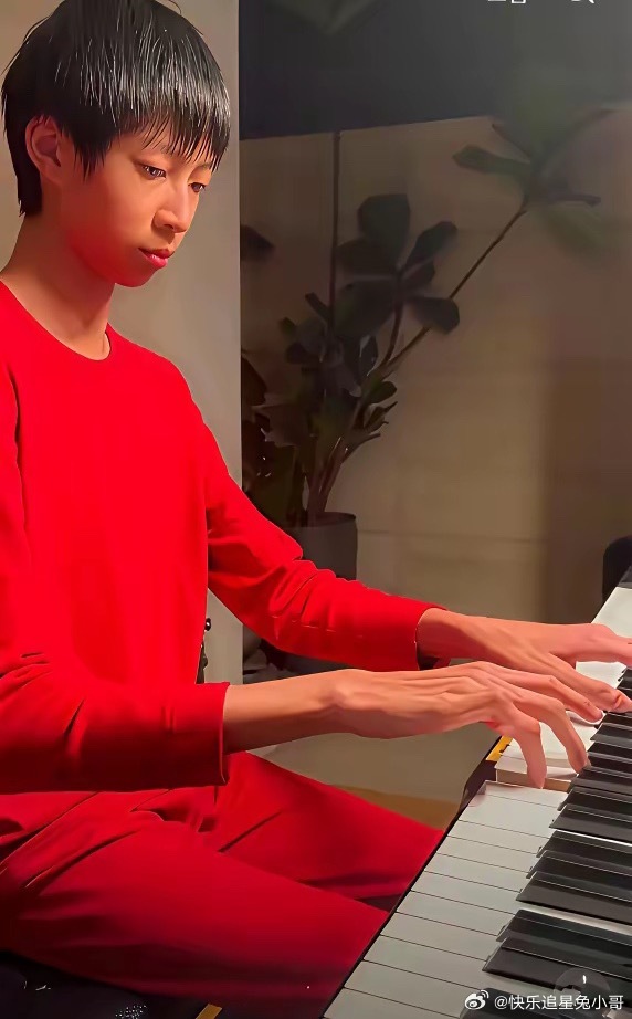 姚晨的儿子土豆手指好长好瘦，练钢琴绝对是优势，据说土豆对中草药也有一番研究，长相