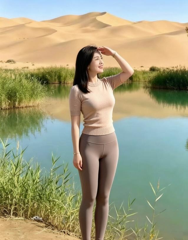 沙漠绿洲间，美人倚水笑。