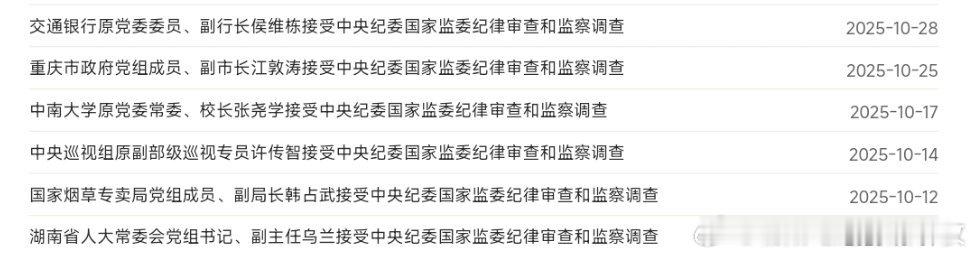 10月,6名中管干部被查!分别是:湖南省人大常委会党组书记、副主任乌兰;国家烟草