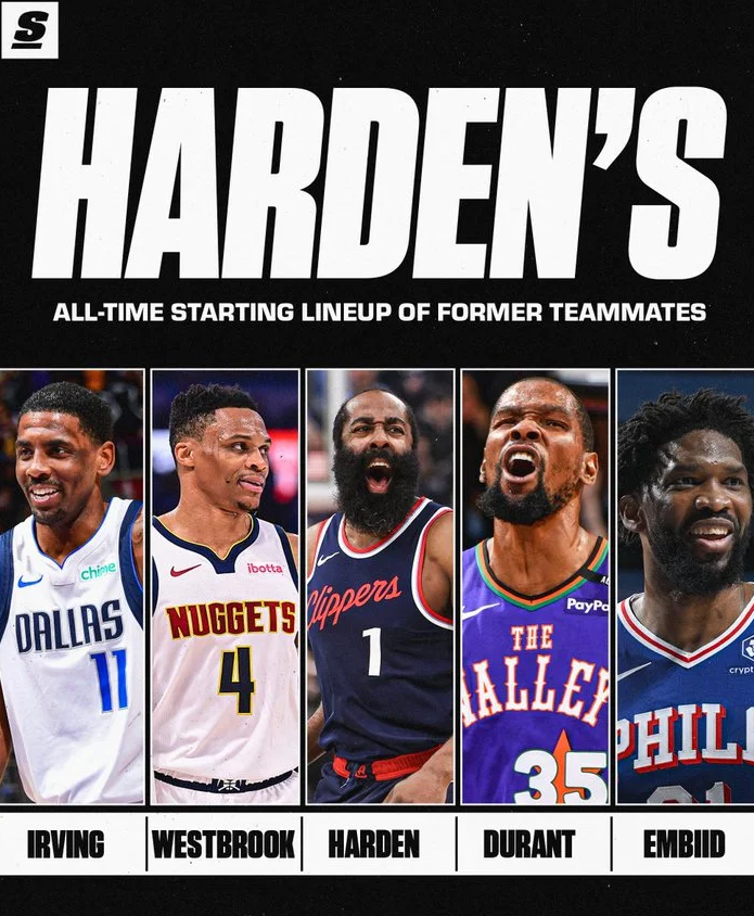 theScore晒哈登评选生涯队友最佳阵容：他们能赢多少冠军？08月12日