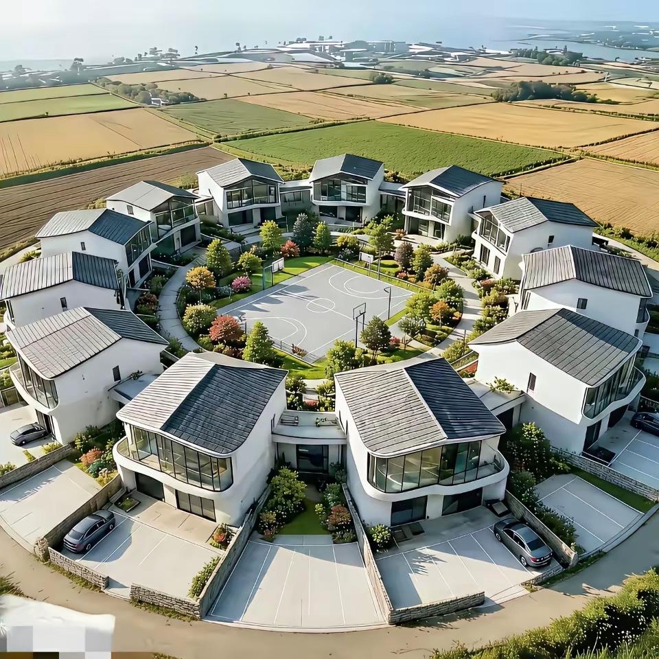 看照片一位网友分享的以后的“农村豪宅”…如果农村的规划都像下图那样房子的布