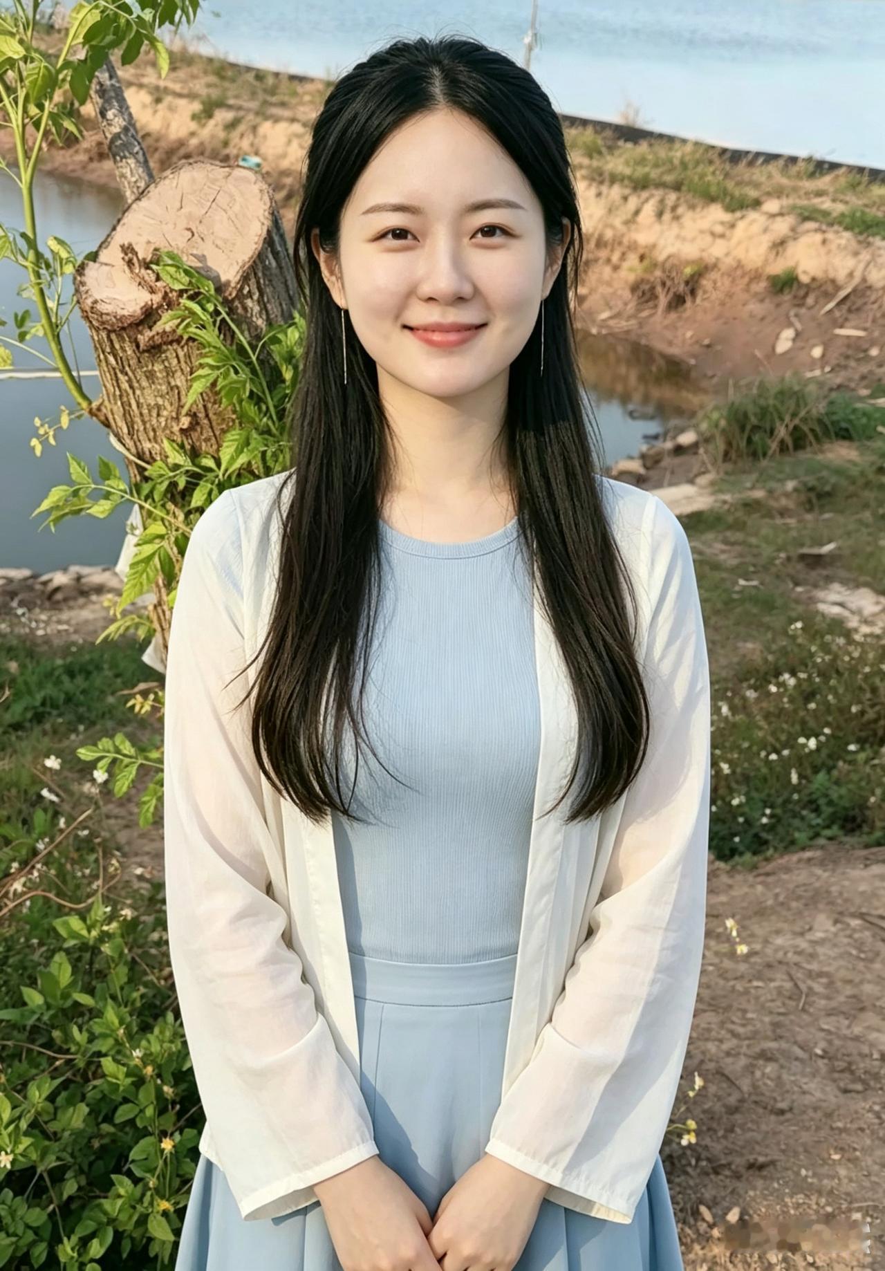 风揉碎了云影浅蓝裙衫在风里轻摆笑意漫过眉眼像春水漫过心田草木的清香裹着温