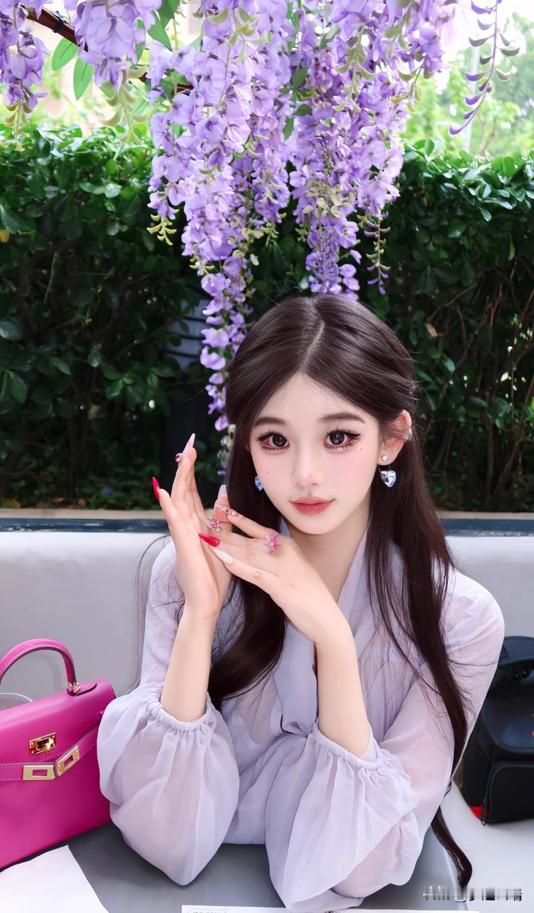 优雅少女，紫藤花下，甜美瞬间。