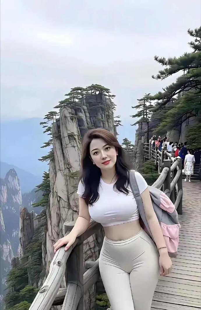 置身山间栈道，青山巍峨，松姿绰约。背包在肩，于这自然胜景中，享受与山水相融的惬意