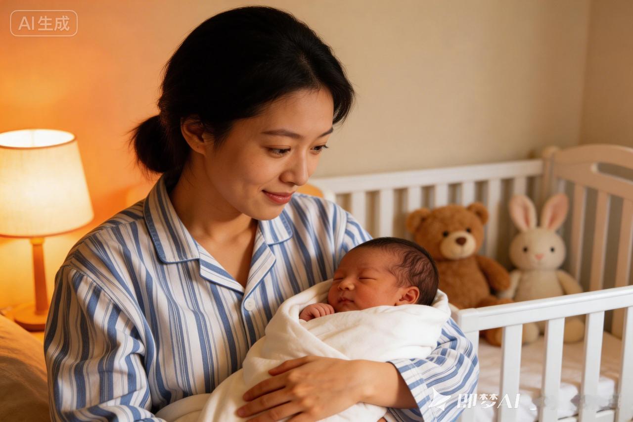 温柔的妈妈与熟睡的宝宝，温馨的亲子时光！