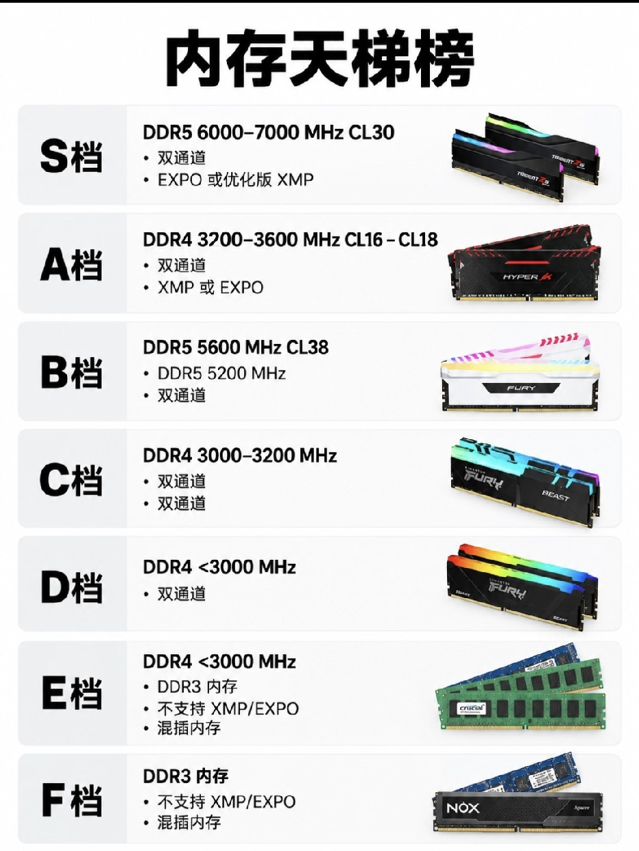 不少新手组装电脑，选内存的时候一头雾水，只看容量大小，忽略代际、频率、时序，很容易花冤枉钱。这份内存