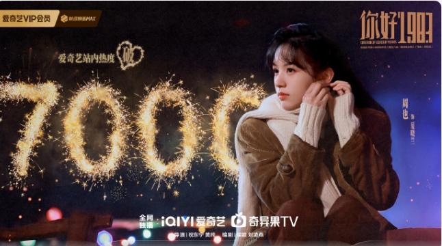 周也《你好1983》首日数据！首播云合占比2%，播放量430万，爱奇艺站内热度