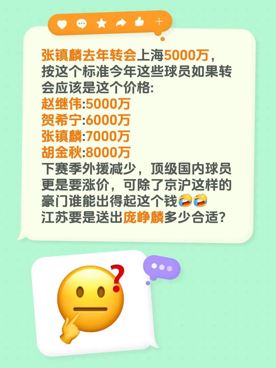 张镇麟去年转会上海5000万，按这个标准今年这些球员如果转会应该是这个价格:赵继