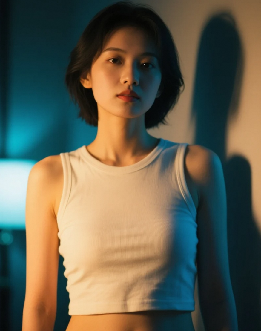 夜灯下的亚洲美女，神秘迷人的室内光影魅力