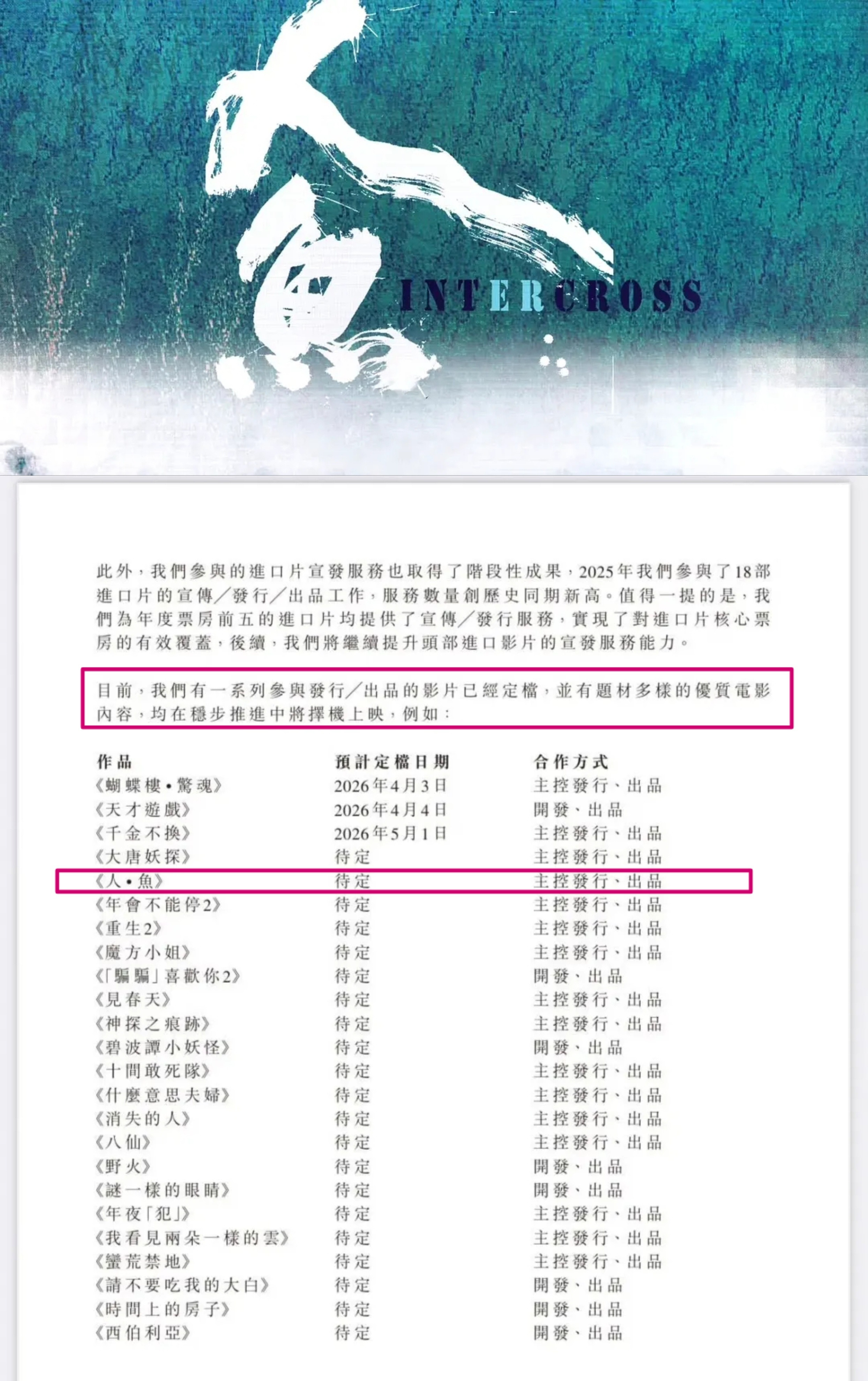 王一博王一博人鱼有序推进上映关于《人·鱼》，每每有消息传来，就会引发一波期待