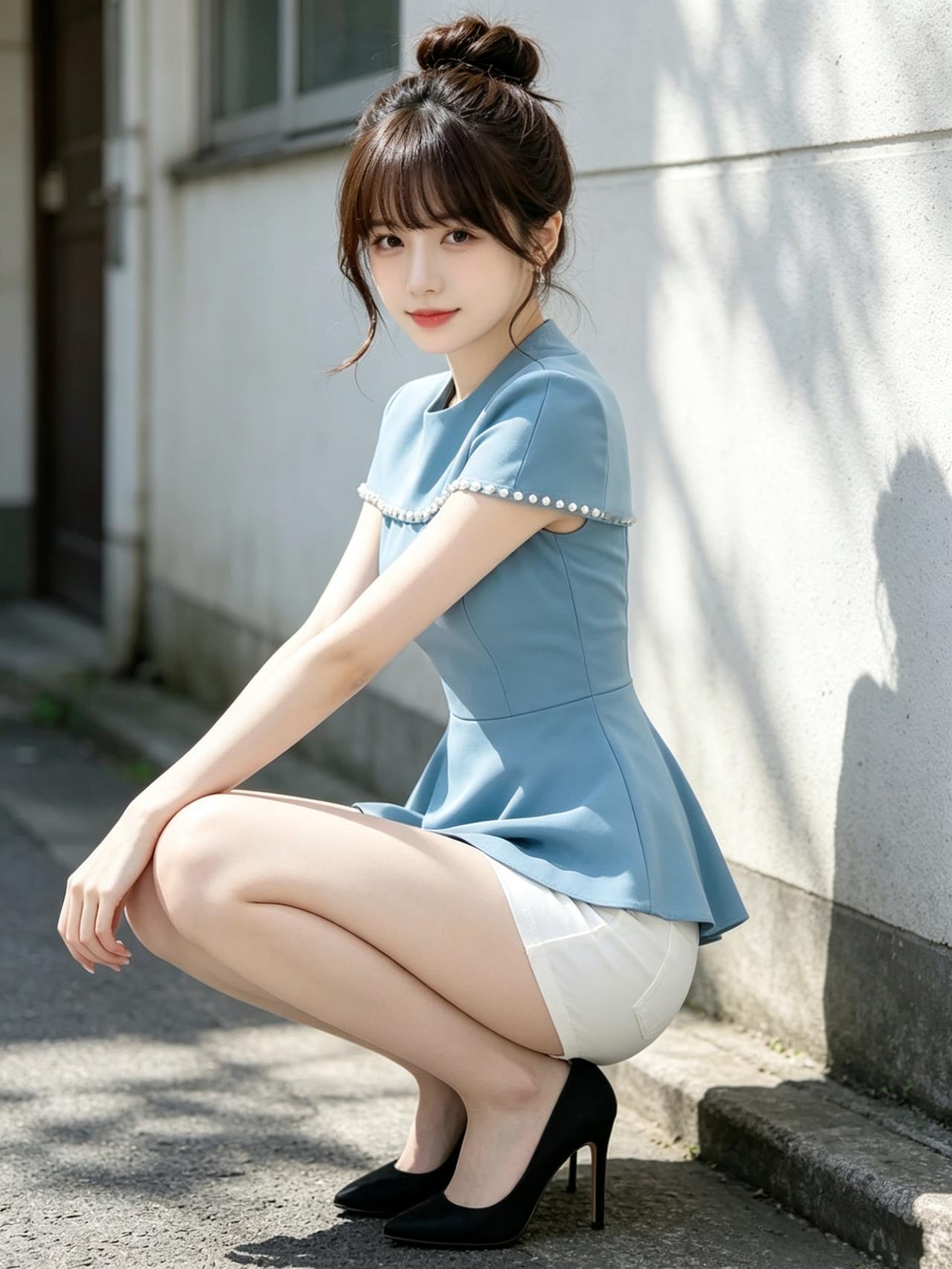 优雅蓝裙，甜美微笑，阳光下的迷人瞬间🌞✨女生如何穿搭看起来时尚更有品味呢