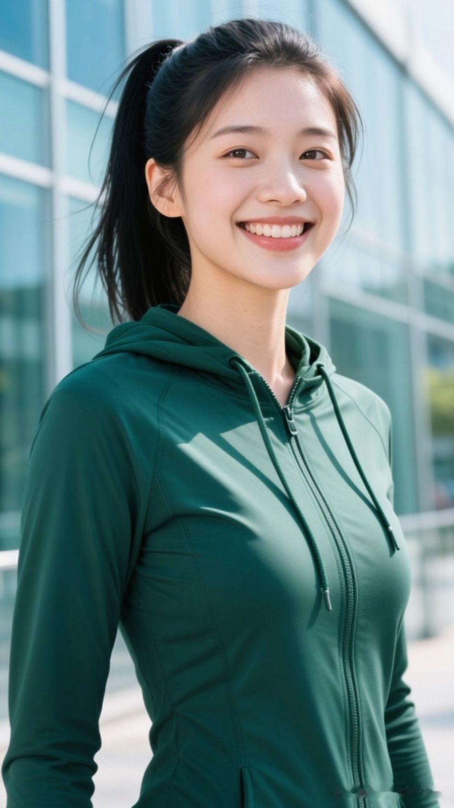 ✨把森林的翠、晴空的明织进衣纹，马尾曳着风的私语，她的存在就是将蓬勃揉进了日常
