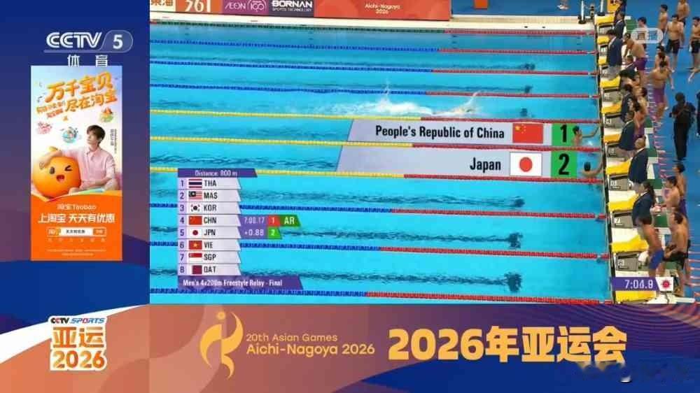 亚运会迄今为止，最燃的一枚金牌来自4*200米自由泳！徐海博1：46.27鬼子