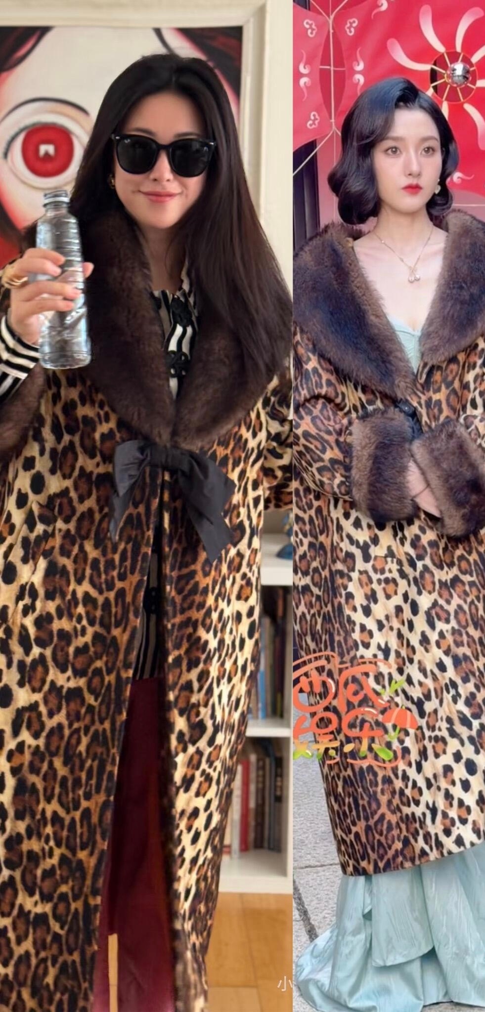 宋祖儿朱珠撞衫原来祖儿今天活动穿的这件豹纹大衣朱珠之前也穿过，两个人撞衫了，都