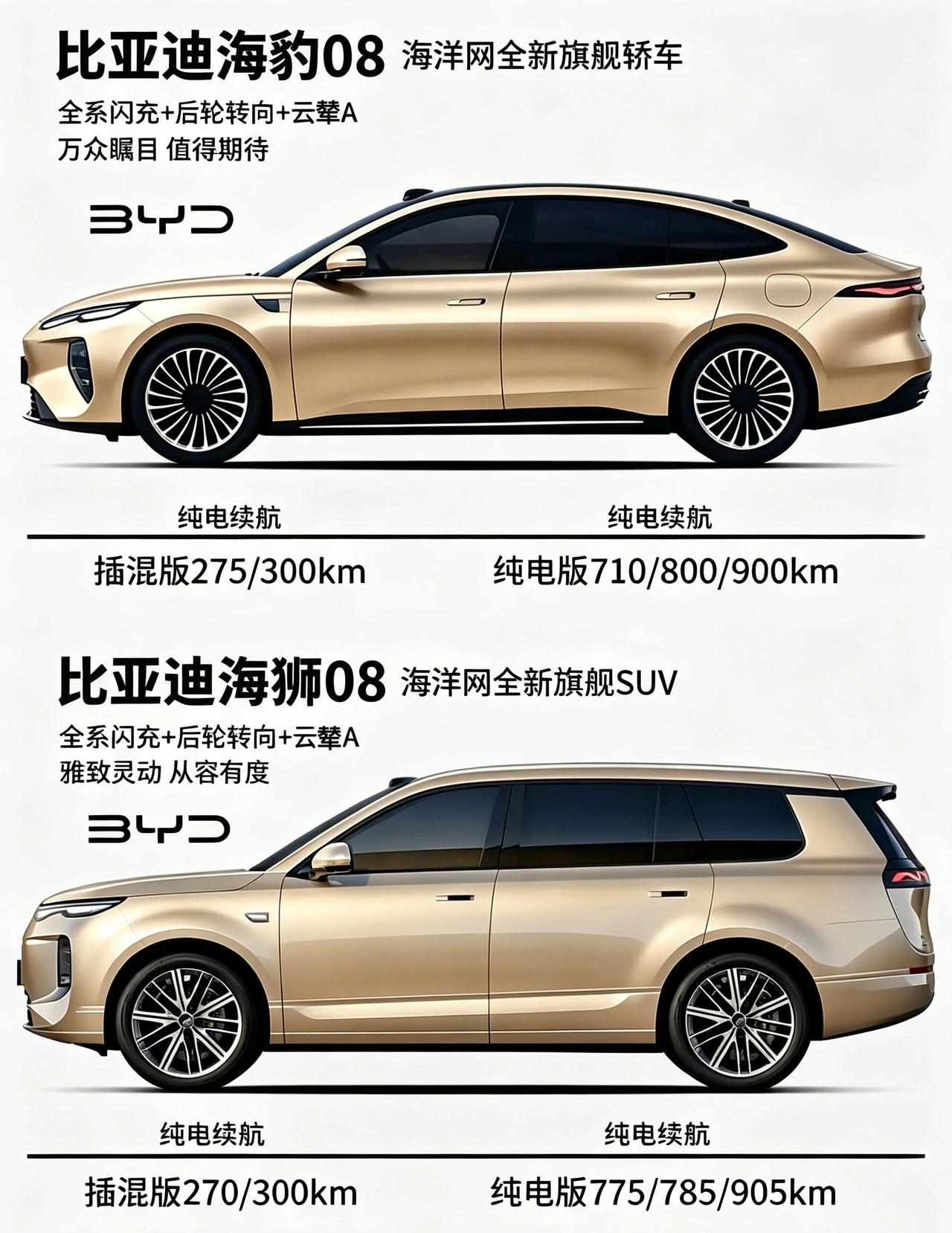 海豹08轿车VS海狮08SUV，家用你会怎么选？两款车同平台共享云辇A、后轮转
