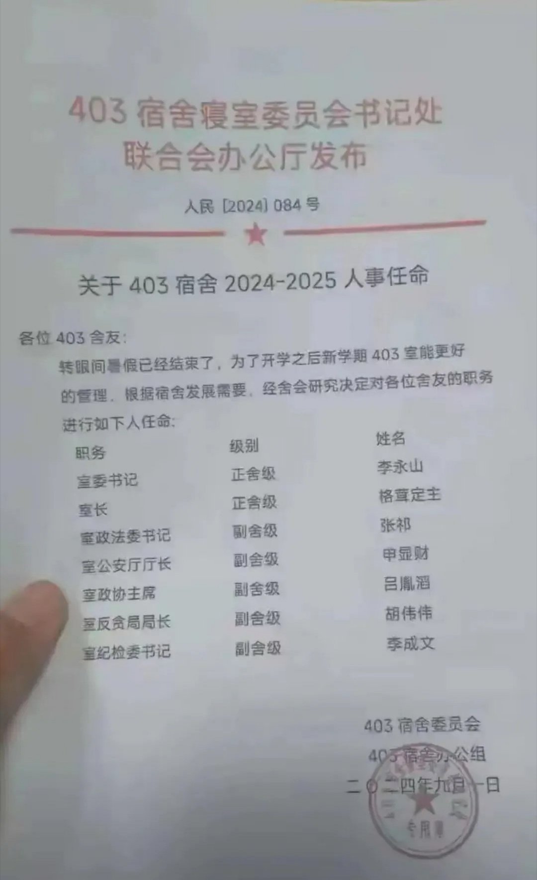 一个寝室八个人，全部都是官~​​​
